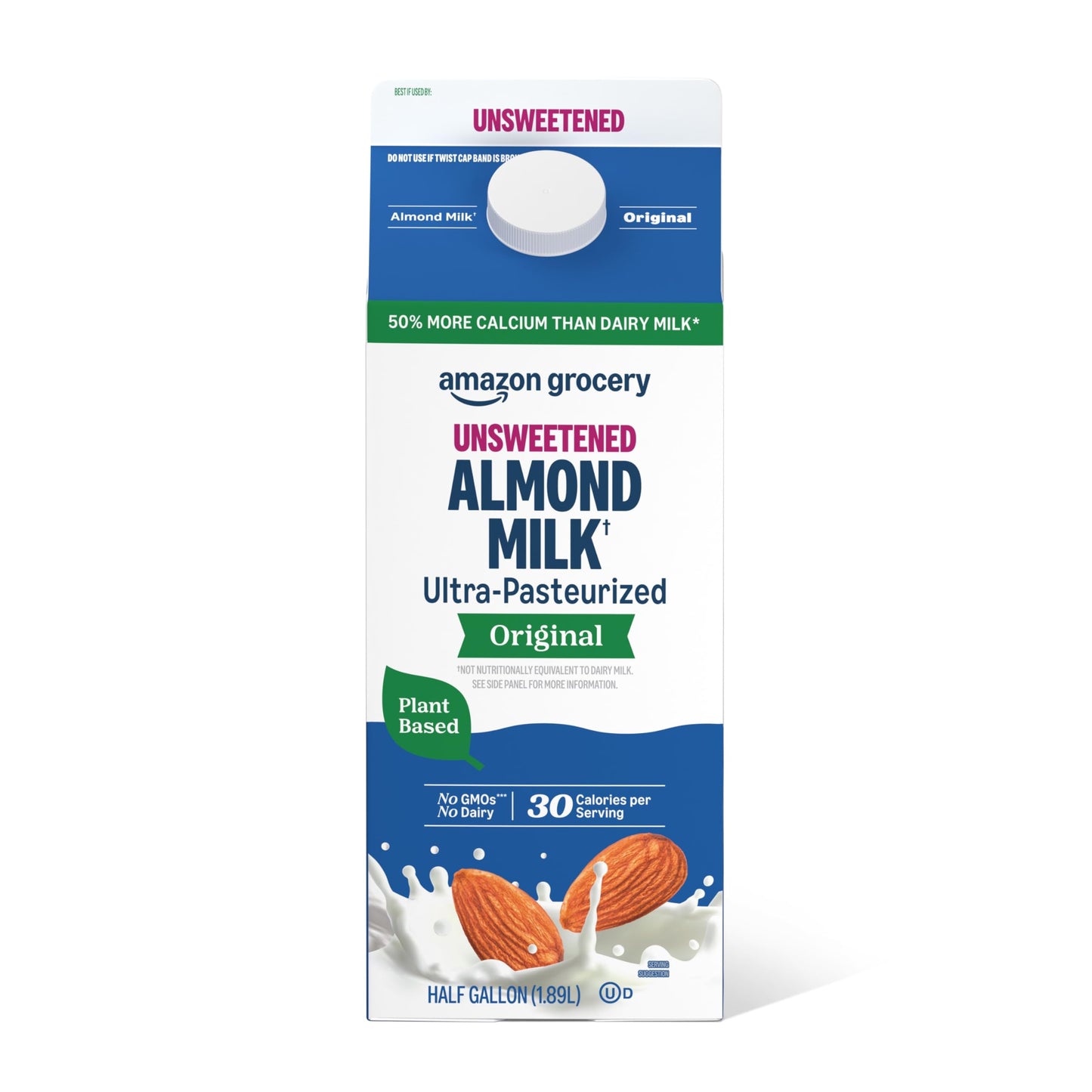 Amazon Grocery, Original Unsweetened Almond Milk, 64 Fl Oz