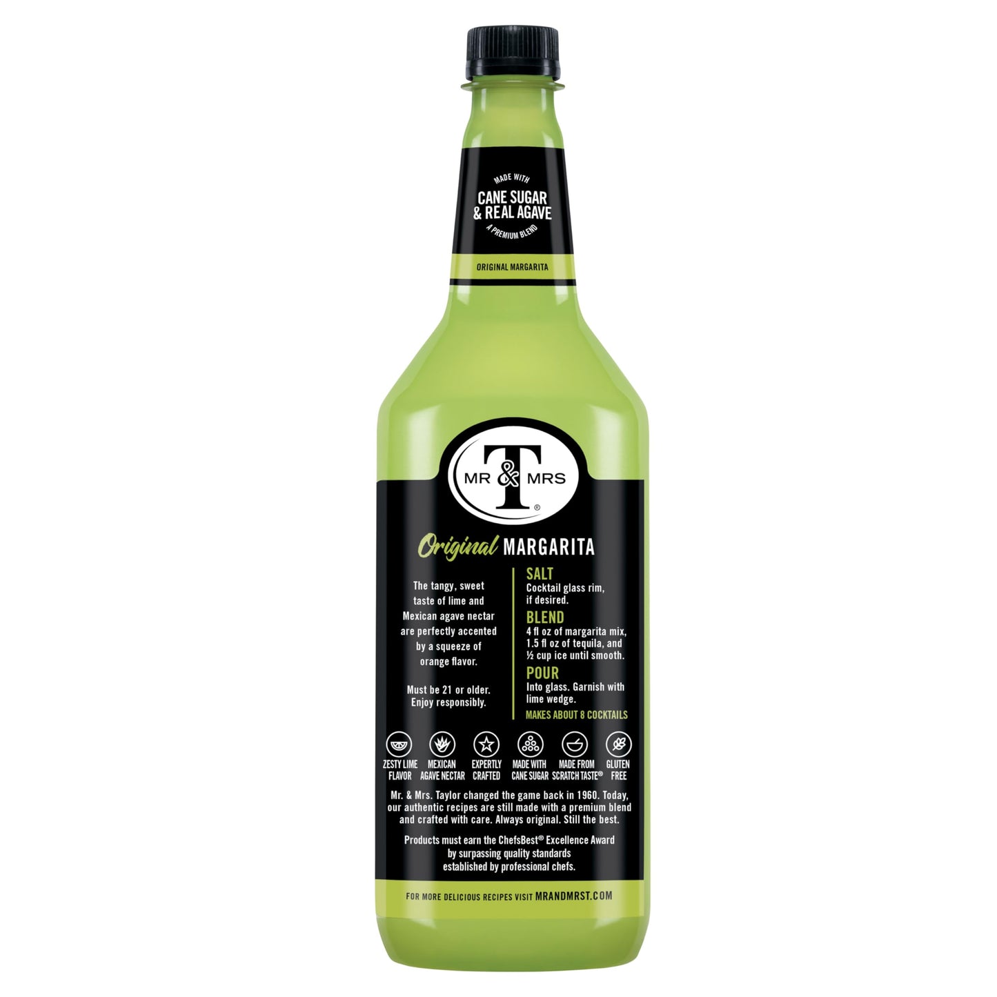 Mr & Mrs T Margarita Mix, 1 L bottle (Pack of 4), Tangy Lime Blend Flavored Cocktail Mixer, Made with Cane Sugar, Perfect for Traditional Margarita and Mocktail Drinks