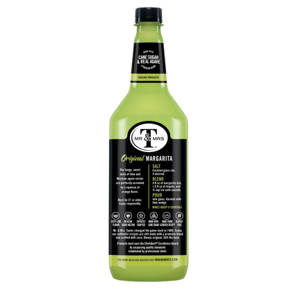Mr & Mrs T Margarita Mix, 1 L bottle (Pack of 4), Tangy Lime Blend Flavored Cocktail Mixer, Made with Cane Sugar, Perfect for Traditional Margarita and Mocktail Drinks