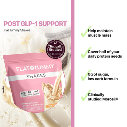 Flat Tummy Shakes - Vanilla, 20 Servings – Post GLP-1 Protein Supplement, High Protein, Zero Sugar, Keto-Friendly Meal Replacement with Clinically Studied Morosil®