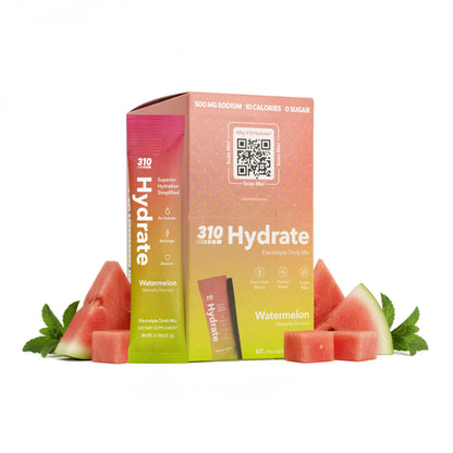 310 Nutrition Sugar Free Electrolytes Powder - Instant Hydration Packets for Daily Fluid Balance - Caffeine-Free Rehydration Drink Mix, Low Calorie & Keto Friendly - Watermelon 15 Singles