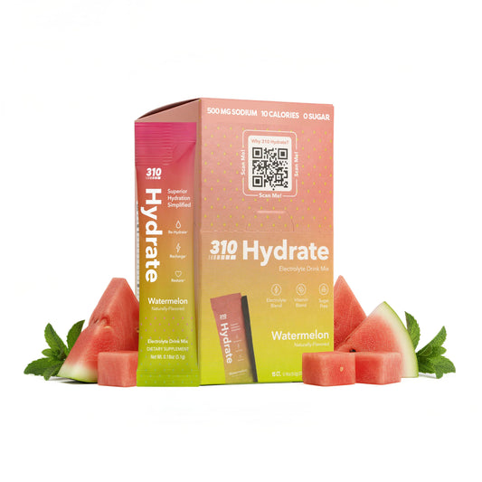 310 Nutrition Sugar Free Electrolytes Powder - Instant Hydration Packets for Daily Fluid Balance - Caffeine-Free Rehydration Drink Mix, Low Calorie & Keto Friendly - Watermelon 15 Singles