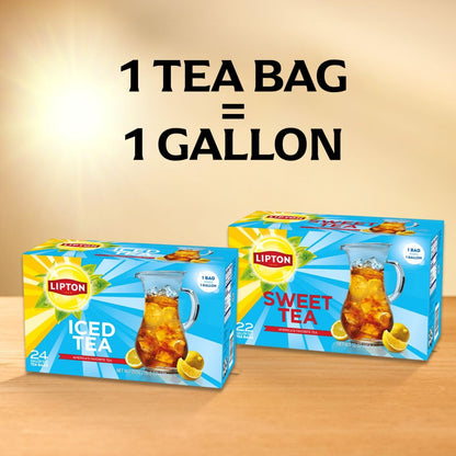 Lipton Southern Sweet Black Tea Bags Gallon Size 22-Count Zero Calories Rainforest Alliance Certified Iced Tea for Hot Brew Cold Drink Family Size Bulk Tea Beverage