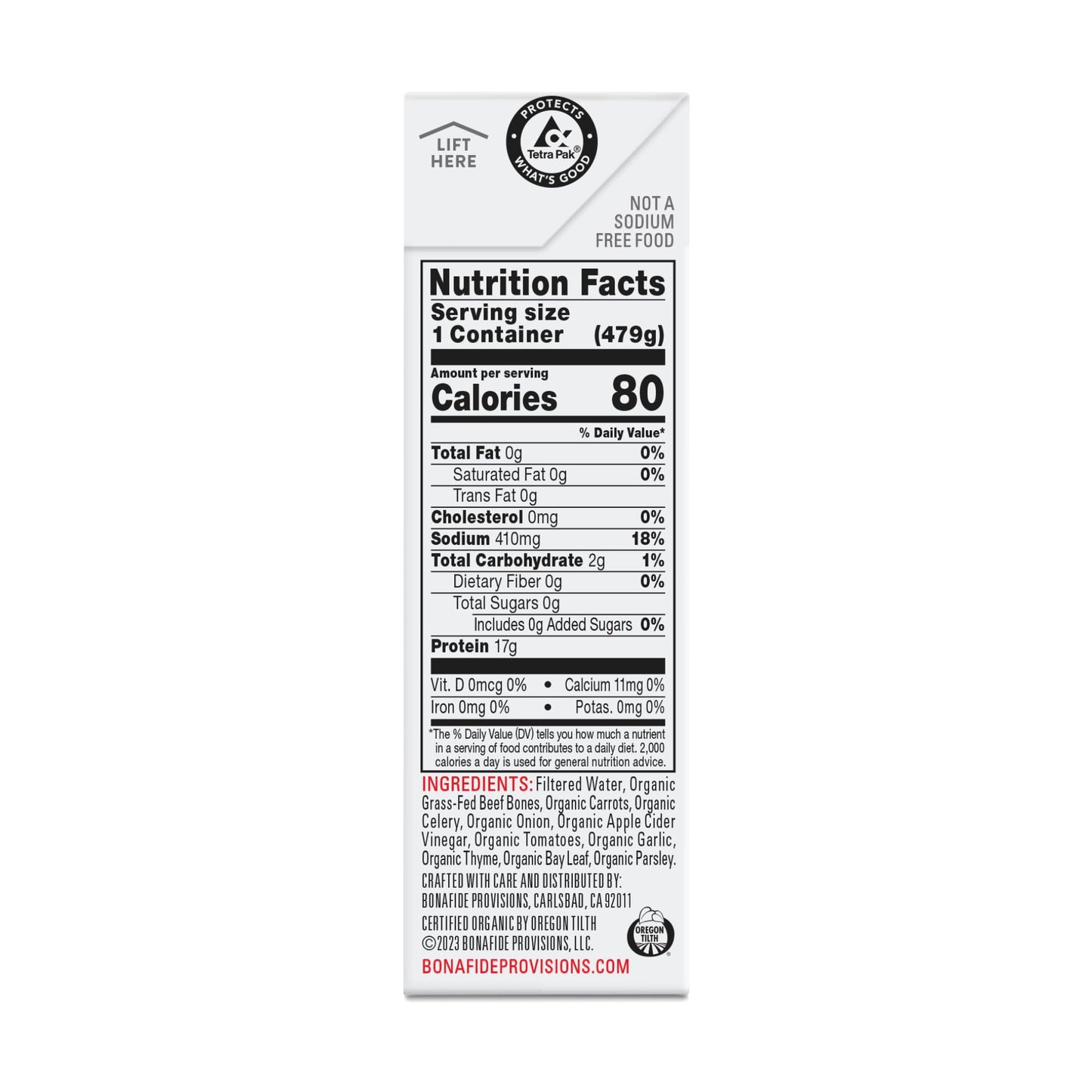 Bonafide Provisions Fresh Organic Beef Bone Broth - No Salt Added, 16.9oz - 6 Pack