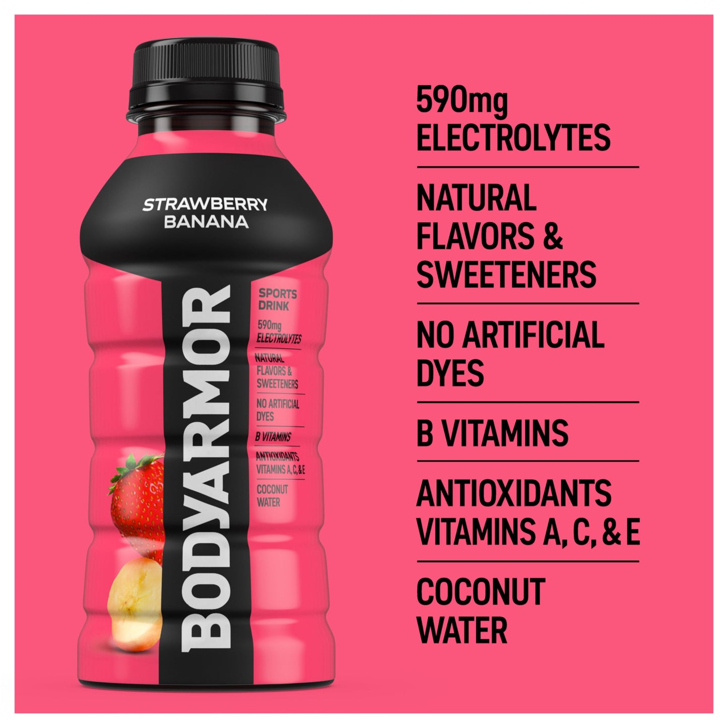 BODYARMOR Sports Drink, Strawberry Banana, Electrolyte Drink Hydration, 12 Fl Oz Bottles (8 Pack), Flavored Coconut Water with B Vitamins & Antioxidants
