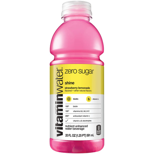 vitaminwater zero shine, electrolyte enhanced water w/vitamins, strawberry lemonade drink, 20 fl oz (Pack of 6)