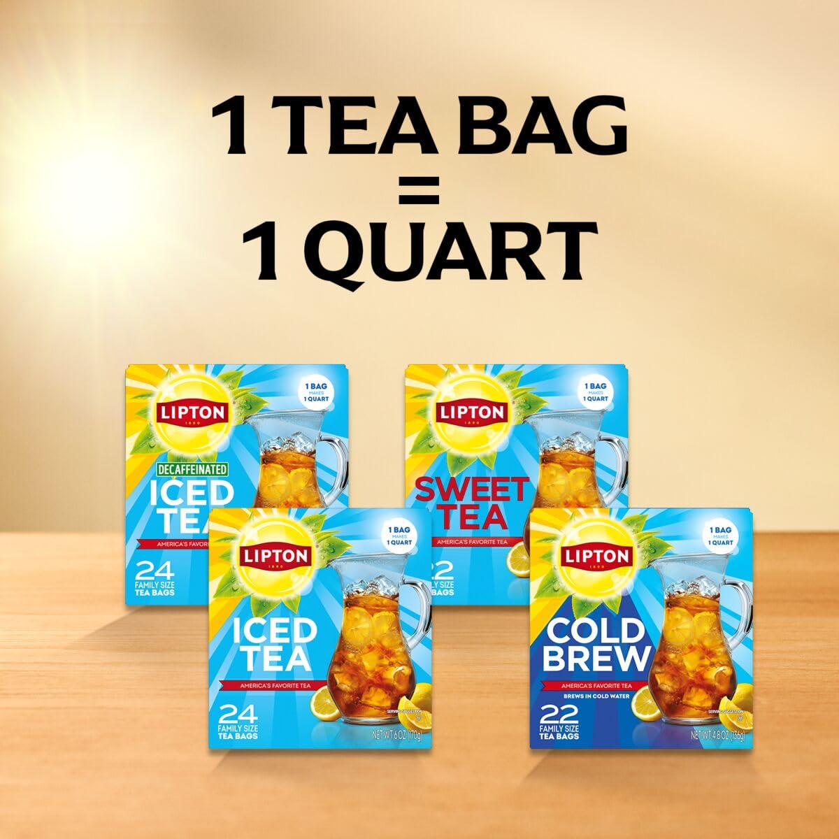 Lipton Decaf Black Iced Tea Bags, Family Size Zero Calories, 24 Total Tea Bags