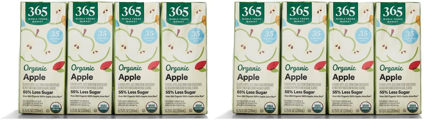 365 by Whole Foods Market, Box Juice Reduced Sugar Apple Organic, 6.75 Fl Oz, (Pack of 16)