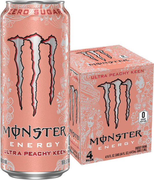 Monster Energy Ultra Peachy Keen, Sugar Free Energy Drink, 16 Ounce (Pack of 4)