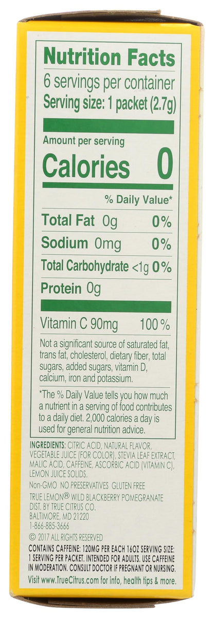 True Lemon (Energy Drinks) Wild Blackberry Pomegranate, Instant Powdered Drink Mix, 6 Count (Pack of 4)