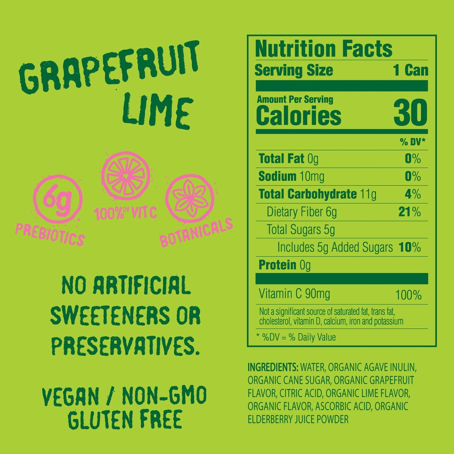 Daytrip Organic Sparkling Prebiotic Soda, Low Sugar Soda and Low Calorie Healthy Soda Alternative, Prebiotic Drink for Gut Health Drink and Digestion, Refreshing Functional Beverage with Plant-Based Fiber, 12-Pack - Grapefruit