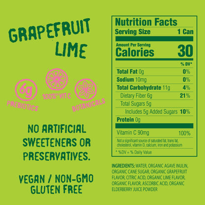 Daytrip Organic Sparkling Prebiotic Soda, Low Sugar Soda and Low Calorie Healthy Soda Alternative, Prebiotic Drink for Gut Health Drink and Digestion, Refreshing Functional Beverage with Plant-Based Fiber, 12-Pack - Grapefruit