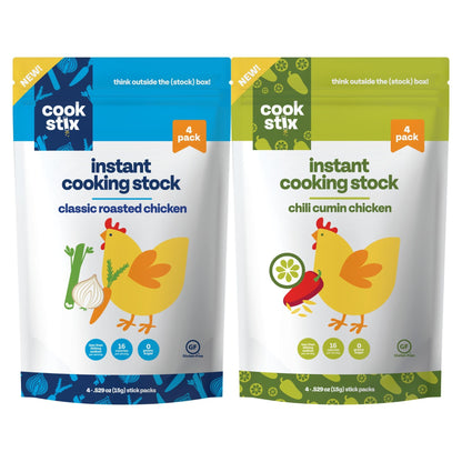 Cookstix Essentials Pack – Classic & Chili Cumin Lime Chicken Stock Sticks – Clean-Label Instant Broth (2 x 4 Packs)