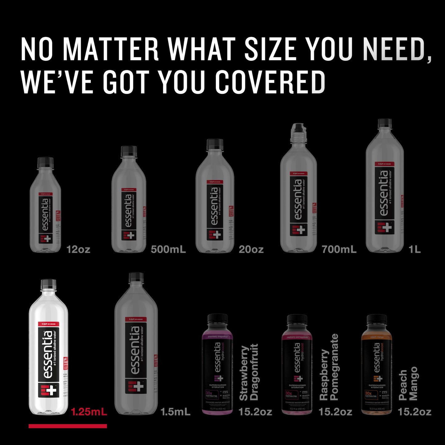 Essentia Water LLC , 99.9% Pure, Infused with Electrolytes for a Smooth Taste, pH 9.5 or Higher; Ionized Alkaline Water, Black, 42.3 Fl Oz (Pack of 12)