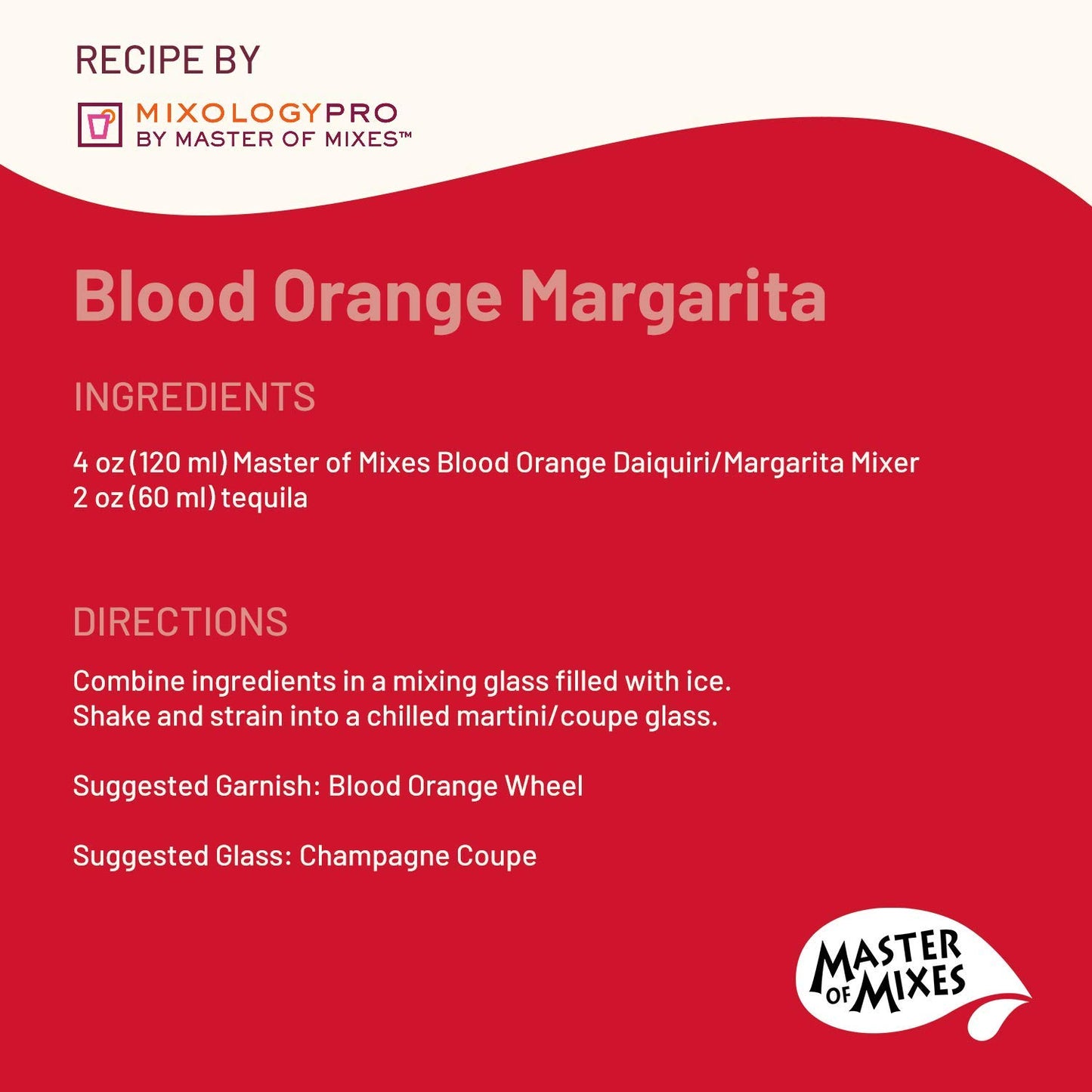 Master of Mixes Blood Orange Margarita Drink Mix, Ready To Use, 1 Liter Bottle (33.8 Fl Oz), Individually Boxed