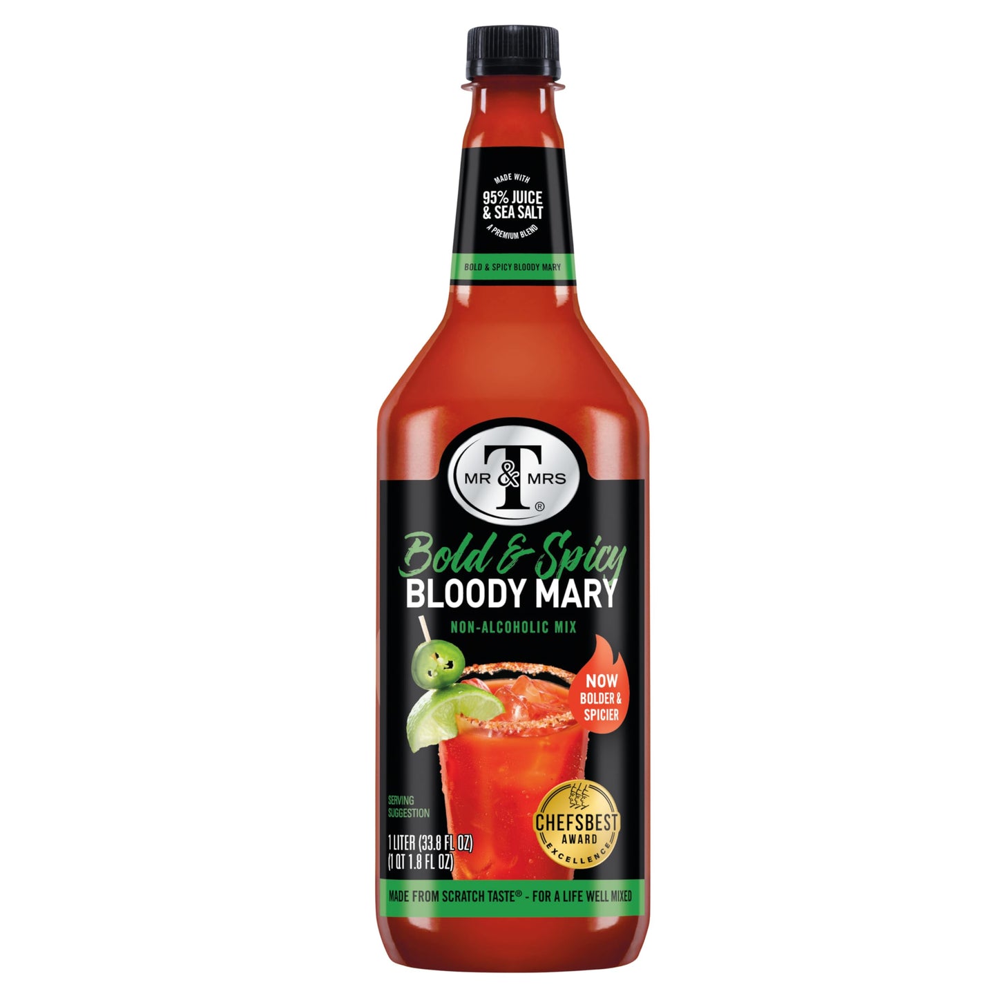 Mr & Mrs T Bold & Spicy Bloody Mary Mix, 1 L bottle (Pack of 4), Spicy Cocktail Juice Mixer, Bold Flavors, Perfect for Bloody Mary and Mocktail Drinks