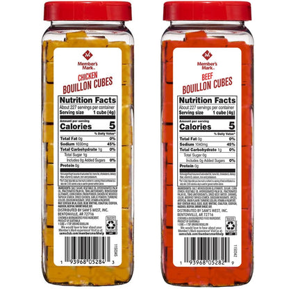 2 Pack: Member's Mark's Chicken Bouillon Cubes and Beef Bouillon Cubes Variety Pack, 32 Oz Each, 1 of Each Flavor. (Bundle of 2), 227 Cubes Per Container