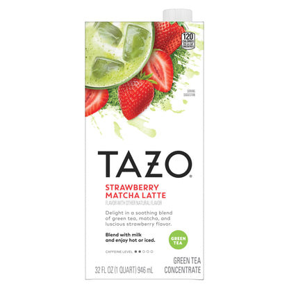 TAZO Strawberry Matcha Concentrate, Easy-to-Serve for Everyday Refreshers and Mocktails, 32 oz Carton