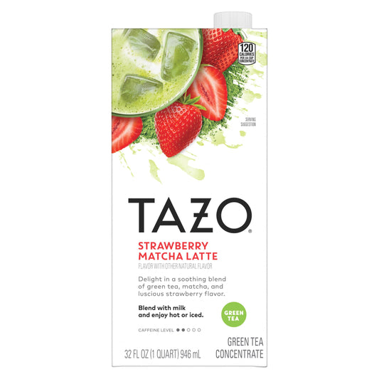 TAZO Strawberry Matcha Concentrate, Easy-to-Serve for Everyday Refreshers and Mocktails, 32 oz Carton