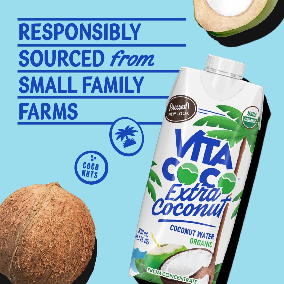 Vita Coco Organic Coconut Water, Extra Coconut | More "Coconutty Flavor" | Hydrating Electrolytes | Vital Nutrients | 11.1 Fl Oz (Pack of 12)
