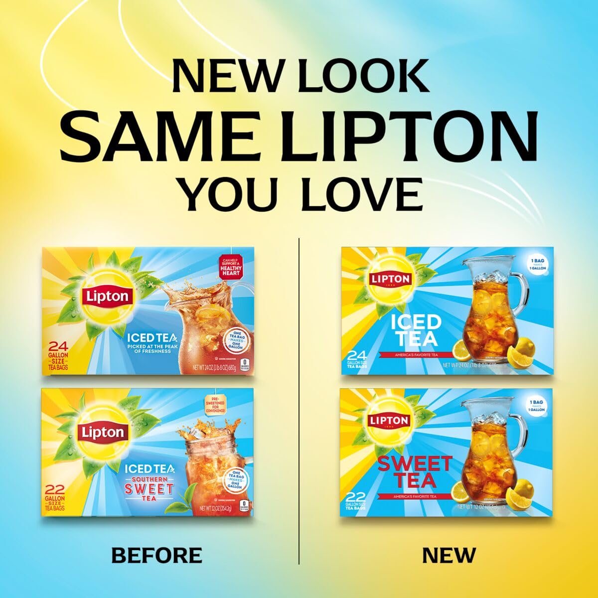Lipton Southern Sweet Black Tea Bags Gallon Size 22-Count Zero Calories Rainforest Alliance Certified Iced Tea for Hot Brew Cold Drink Family Size Bulk Tea Beverage
