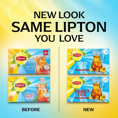 Lipton Southern Sweet Black Tea Bags Gallon Size 22-Count Zero Calories Rainforest Alliance Certified Iced Tea for Hot Brew Cold Drink Family Size Bulk Tea Beverage