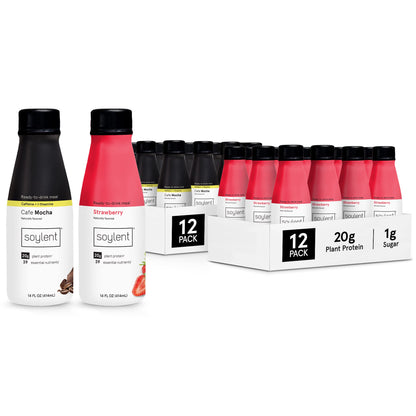 Soylent Cafe Mocha (12 Pack) and Soylent Strawberry (12 Pack) Meal Replacement Shake Bundle