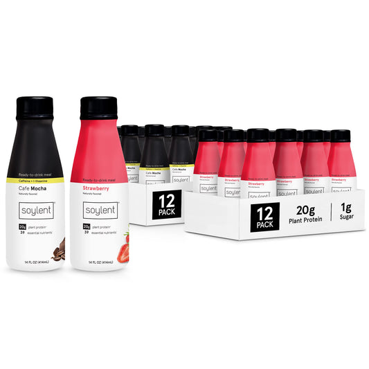 Soylent Cafe Mocha (12 Pack) and Soylent Strawberry (12 Pack) Meal Replacement Shake Bundle