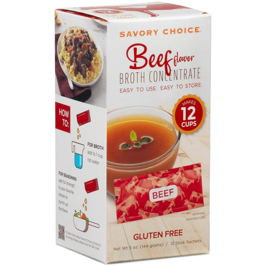 SAVORY CHOICE Beef Broth Concentrate, 1 Box of 12 Packets (12g) - Gluten-Free, Diary-Free Broth Concentrate