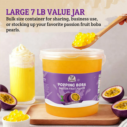 52USA Passion Fruit Popping Boba Peals 7.05 Pound (3.2kg), Bursting Boba Pearls for Bubble Tea, Beverages, Ice Cream, Shakes, Yogurt, Desserts, Smoothies & Drinks Toppings