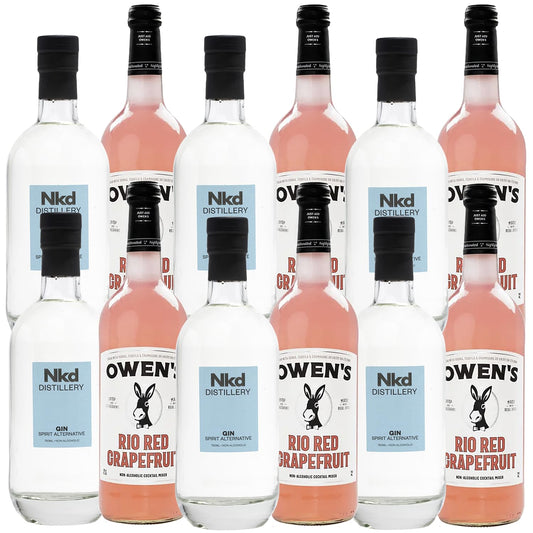 Nkd Distillery Gin Alternative Premium Non-Alcoholic Spirit 750 ML Bottles w Owen’s Mixers Rio Red Grapefruit 750 ML Bottles - Perfect for Mocktails - Made in USA