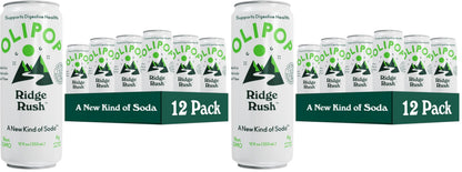 OLIPOP Sparkling Prebiotic Soda,Ridge Rush,Pantry Pack Packed with Prebiotics,Fiber,and Botanicals,Gluten Free,Vegan,GMO Free,12oz Skinny Can,(Pack of 24)