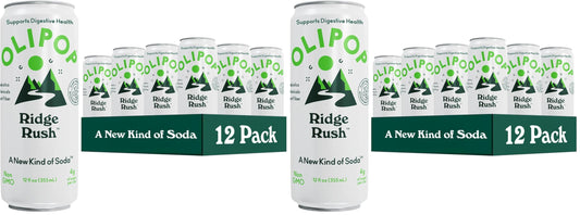 OLIPOP Sparkling Prebiotic Soda,Ridge Rush,Pantry Pack Packed with Prebiotics,Fiber,and Botanicals,Gluten Free,Vegan,GMO Free,12oz Skinny Can,(Pack of 24)