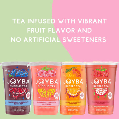 JOYBA Strawberry Rose Bubble Tea with Botanicals, 4 Pack, 12 fl. oz. Cups