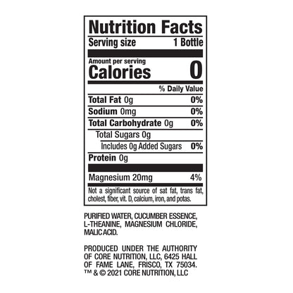 CORE Hydration+ Calm, Cucumber Essence Nutrient Enhanced Water with L-Theanine, 23.9 Fl Oz Bottle (Pack of 12)