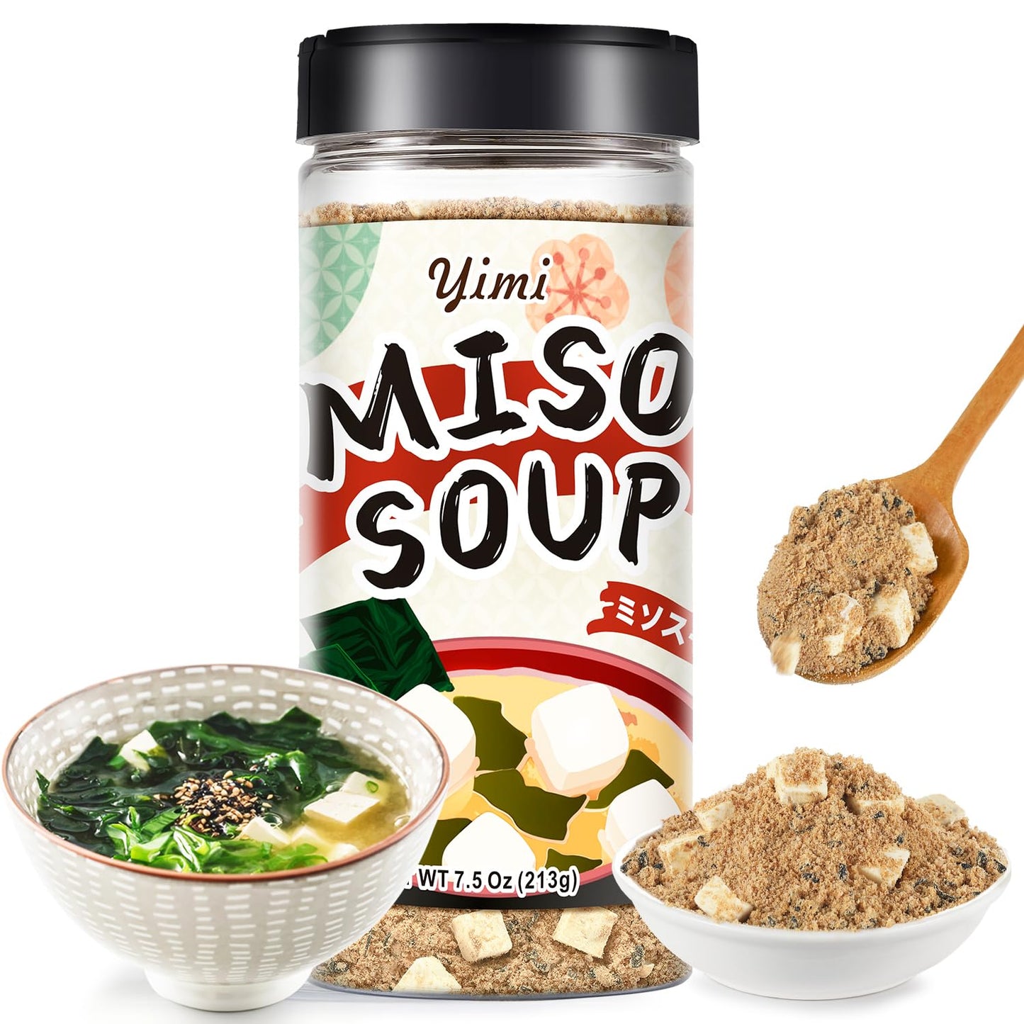 Yimi Miso Soup Powder with Freeze Dried Seaweed and Tofu, Instant Soup, Gluten Free, Ready in Minute, Flavorful, Japanese Style, 7.5 Oz