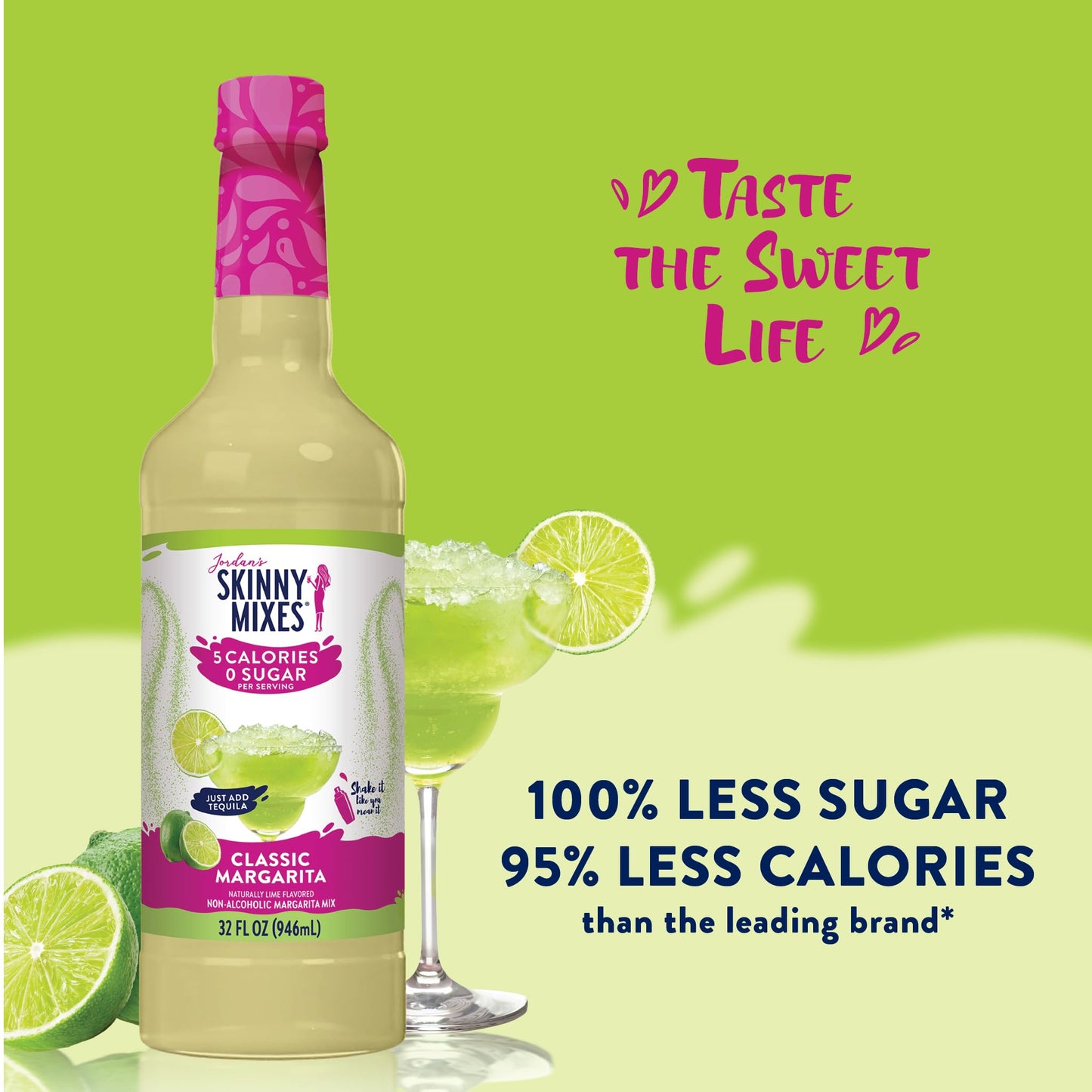Jordan's Skinny Mixes Sugar Free Margarita Mix, Flavored Cocktail Mixer for Drinks, Fresh Lime Drink Flavoring for Cocktails & Mocktails, Low Calorie, Gluten Free, Keto Friendly, 32 Fl Oz, 1 Pack