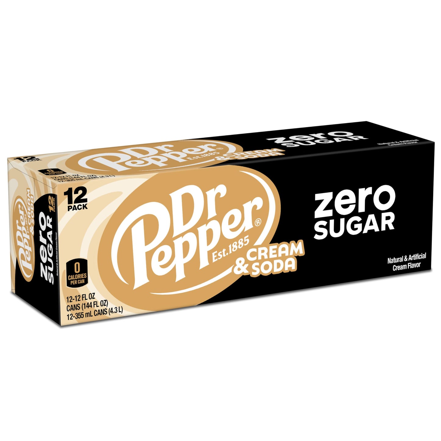 DR PEPPER and Cream Soda Zero Sugar, 12 fl oz cans, 12 pack