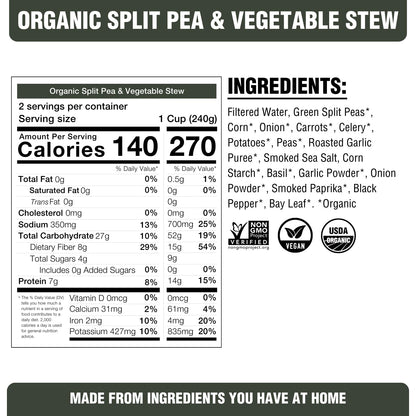 PLANTSTRONG Chili & Stew – USDA Organic, Non-GMO, Plant-Based, Vegan, Gluten-Free, Oil-Free, Lightly Salted, Ready to Heat & Serve (1, Split Pea & Vegetable)