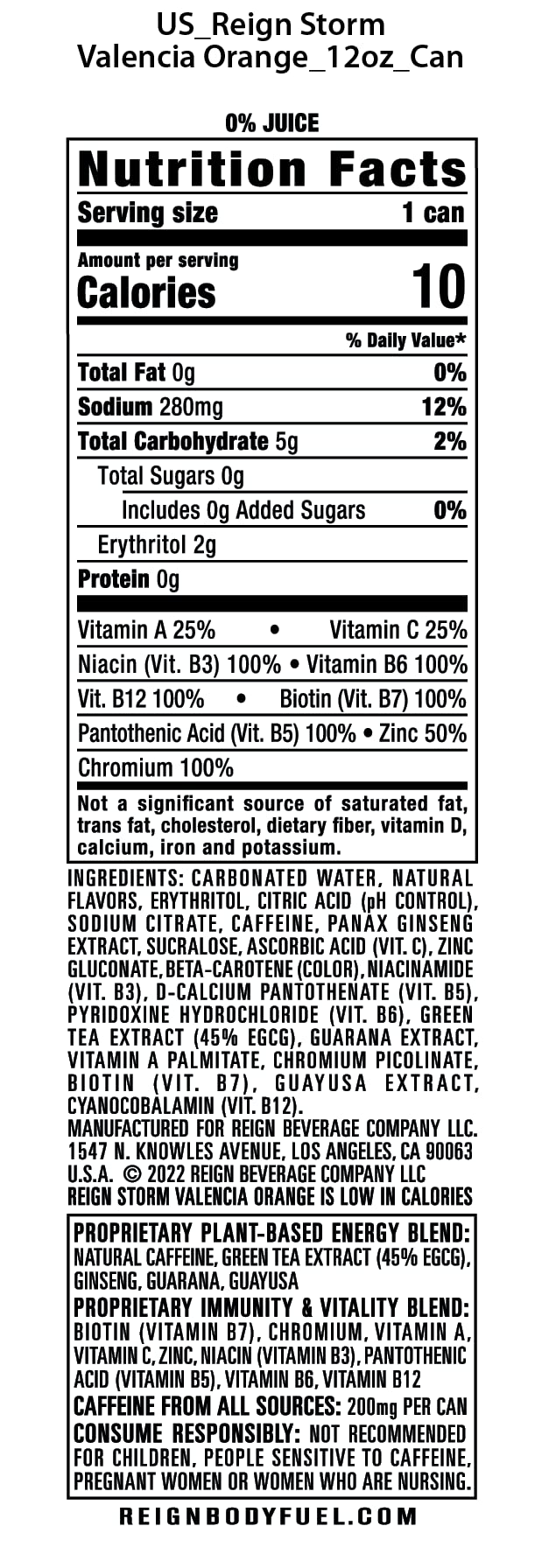 REIGN Storm, Valencia Orange, Fitness & Wellness Energy Drink, 12 Fl Oz (Pack of 1)
