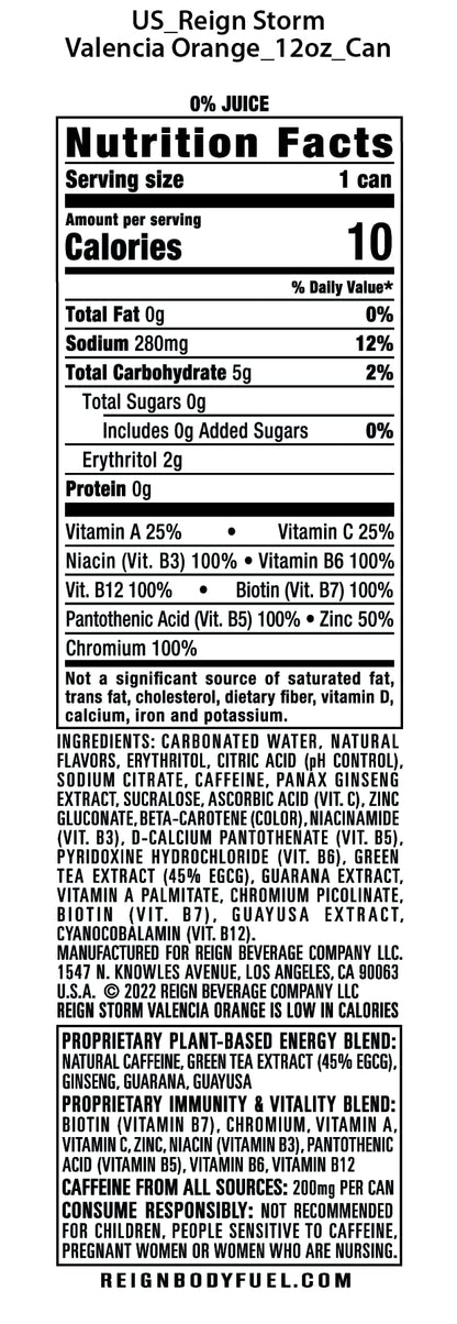 REIGN Storm, Valencia Orange, Fitness & Wellness Energy Drink, 12 Fl Oz (Pack of 1)