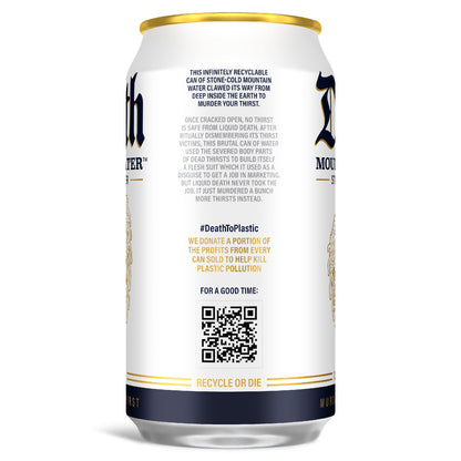 Liquid Death Still Mountain Water, Real Mountain Source, Ice-Cold Cans, Infinitely Recyclable, 12 Fl Oz (Pack of 12)