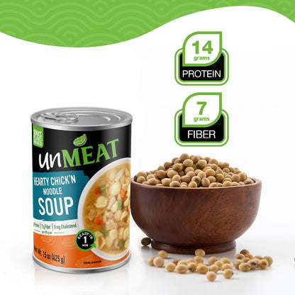 unMEAT Hearty Chick’n Noodle Plant-Based Soup, 15oz Can – Non-GMO, Vegan, High Protein, Ready to Eat, Comfort Food, 100% Plant-Based Healthy Soup (Pack of 12)