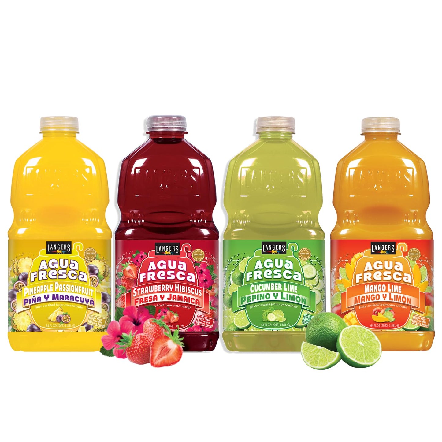 Langers Agua Fresca Variety Pack with Pineapple Passionfruit, 64 fl oz (Pack of 4)