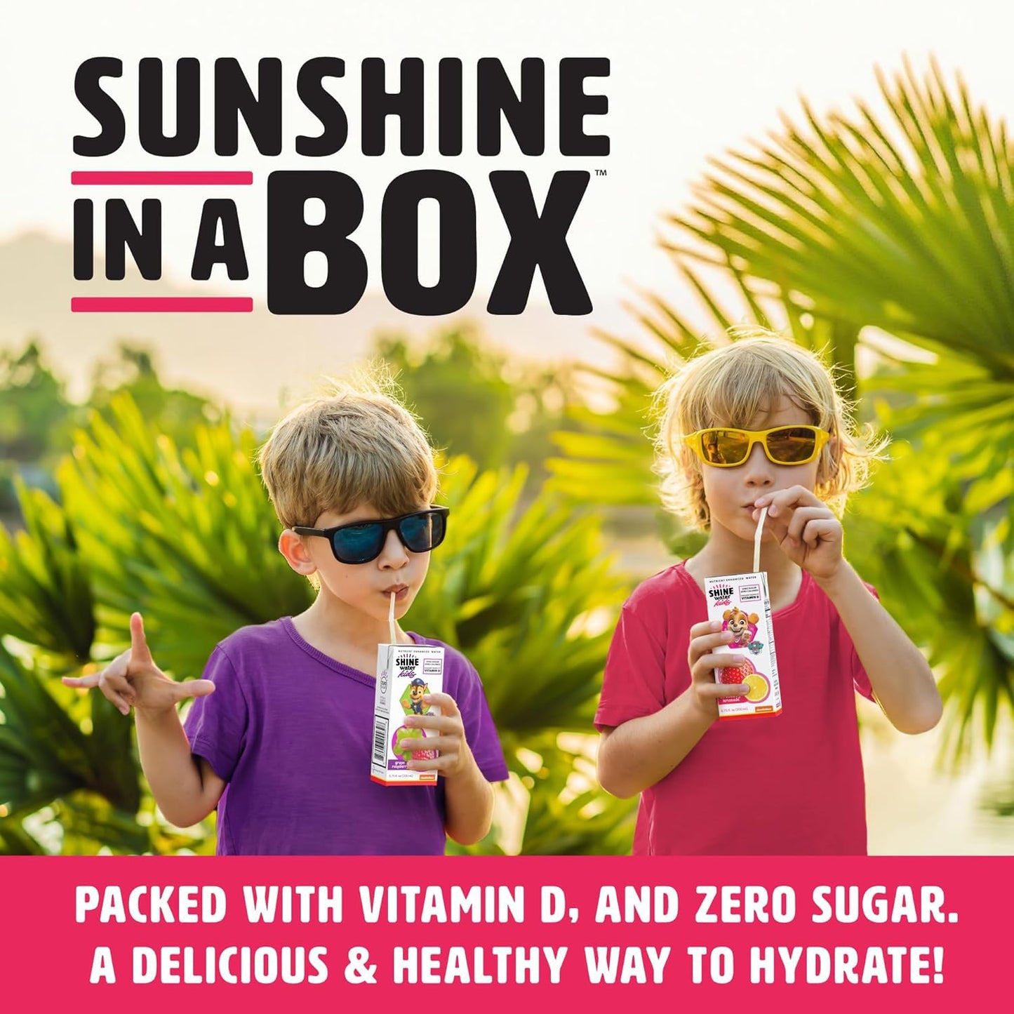 Shine Water x Paw Patrol Strawberry Lemonade Kids Juice Boxes with Vitamin D 32-Pack | No Added Sugar | Naturally Flavored Drinks for Kids | Vegan, Gluten Free, Zero Calorie Hydration