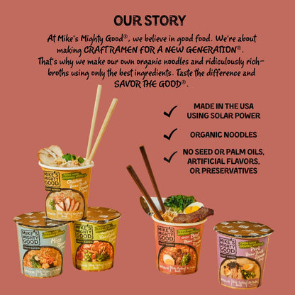 Mike’s Mighty Good Spicy Beef Bone Broth Ramen Cup (Pack of 6) – 10g Protein Instant Ramen Noodles – Organic Steamed, Non-GMO, Palm Oil-Free – Rich Tasting, No Artificial Flavors
