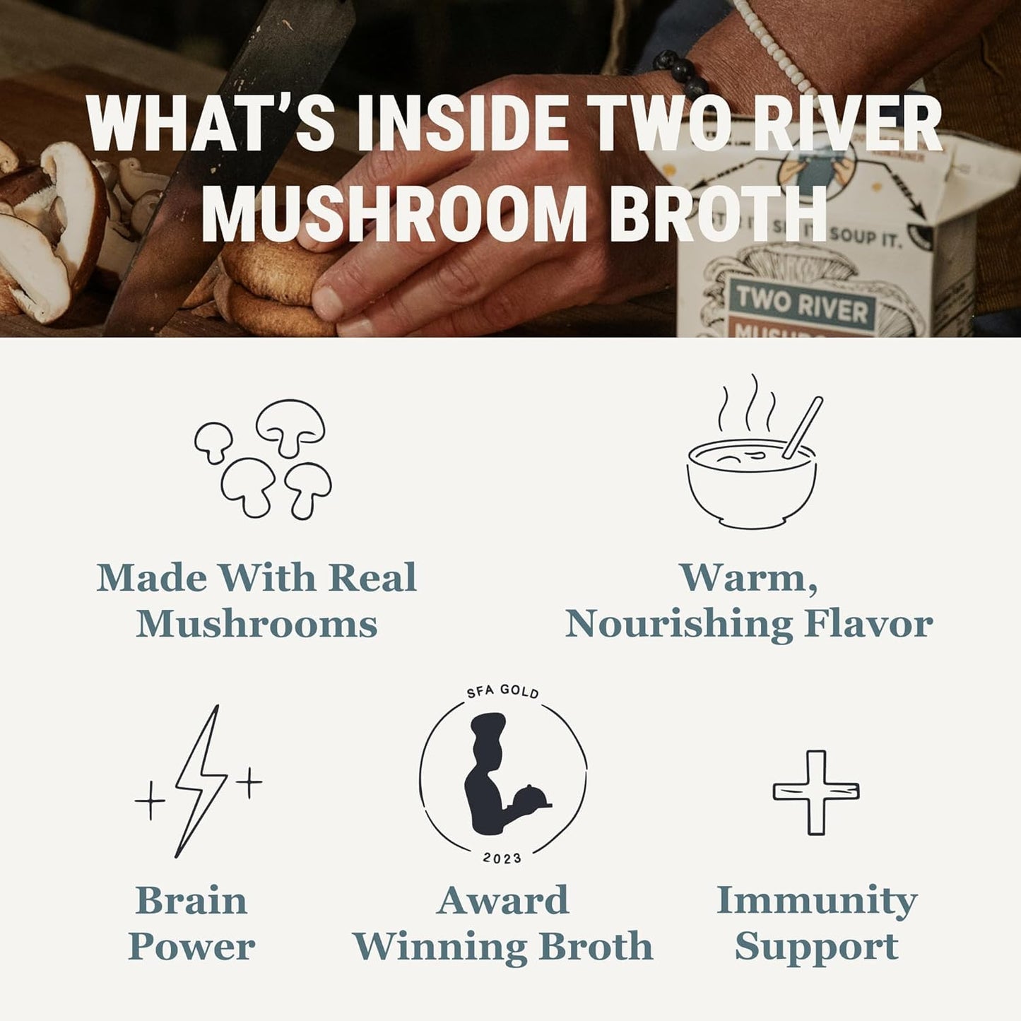 Two River Lion's Mane Mushroom Broth made with organic Lion's Mane and Shiitake Mushrooms, vegan plus adaptogens, perfect for sipping and souping, 510ml, 4ct (Pack of 4)