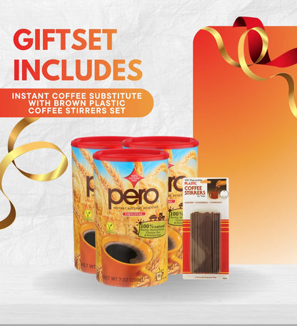 3x Instant Natural Beverage 7OZ Bundle with Plastic Coffee Stirrers – Smooth Barley and Chicory Drink Mix with Convenient Stirrers for Easy Brewing and Serving — Gift Set (4 Items)