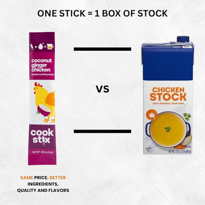 Cookstix Duo Pack – Classic & Coconut Ginger Chicken Stock Sticks – Clean-Label Instant Broth (2 x 4 Packs)