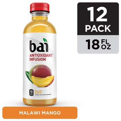 Bai Flavored Water, Malawi Mango, Antioxidant Infused Drinks, 18 Fluid Ounce Bottle (Pack of 12)